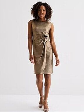 Jessica Howard Womens Applique Sleeveless Sheath Dress With Rosette Size 12
